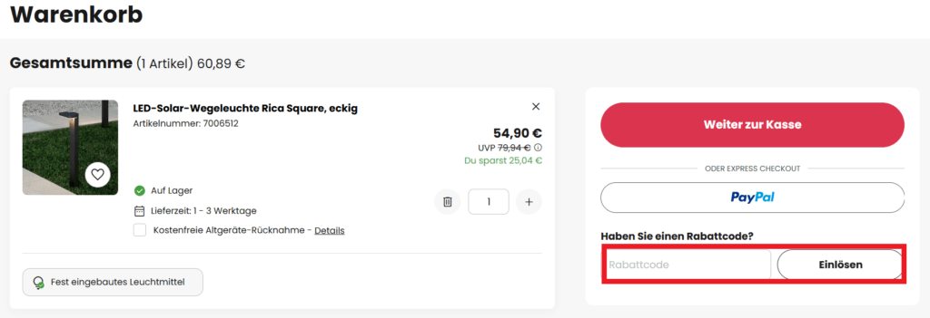 Lampenwelt Rabattcode einlösen
