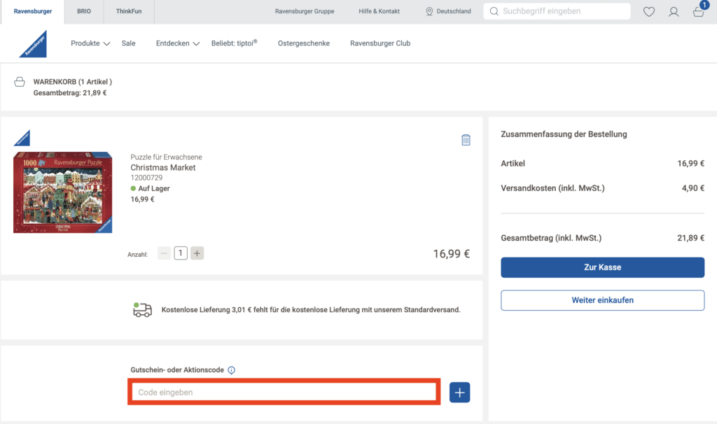 Ravensburger Code eingeben