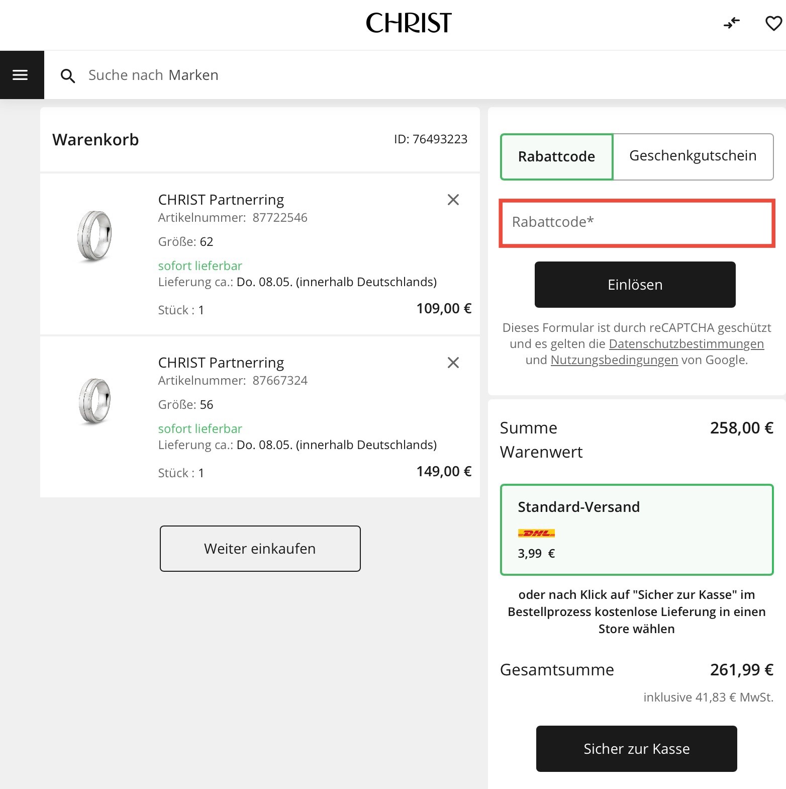 Christ Rabattcode einlösen
