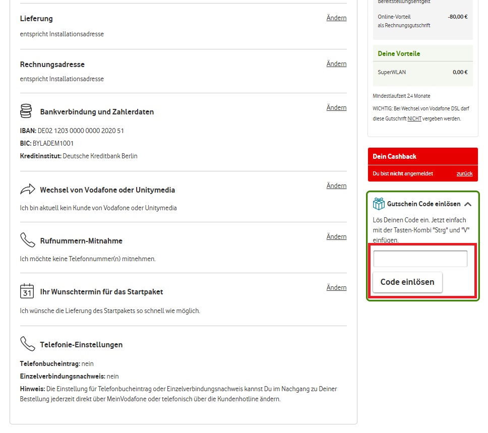 Vodafone Gutscheincode einlösen