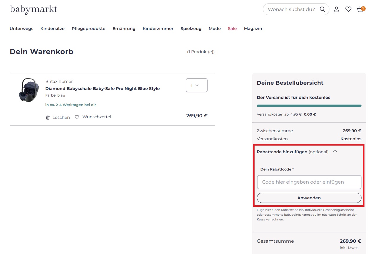 Rabattcode babymarkt