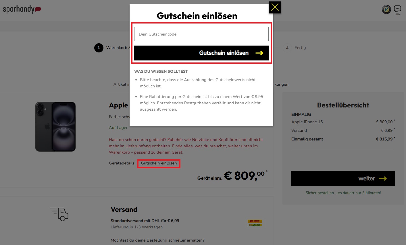 Gutscheincode sparhandy