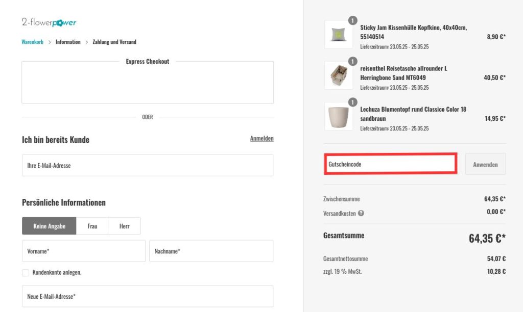 2-flowerpower Gutscheincode einloesen