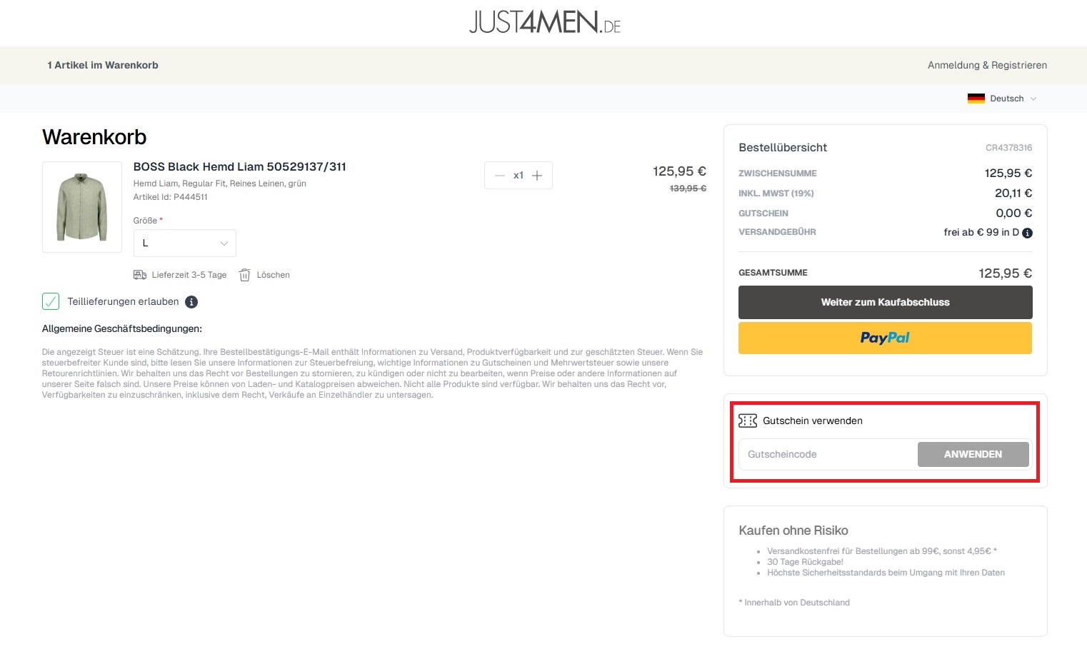 just4men Gutscheincode einloesen