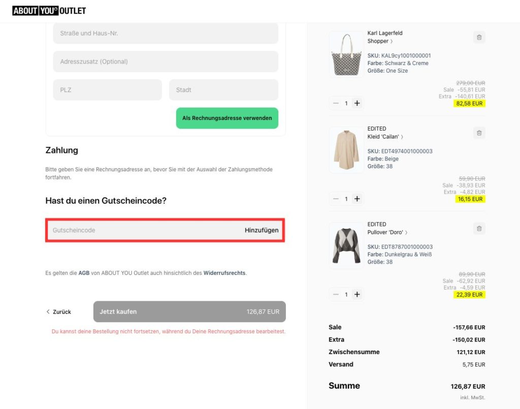 About You Outlet Gutscheincode einloesen